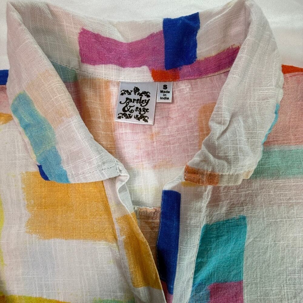 Parsley & Sage Multicolor Abstract Print Button Down Shirt 100% Cotton Small - Picture 3 of 9